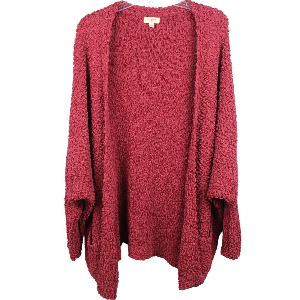 Umgee Women's Open Front Burgundy Batwing w/ Pockets Cardigan Sweater Size Large